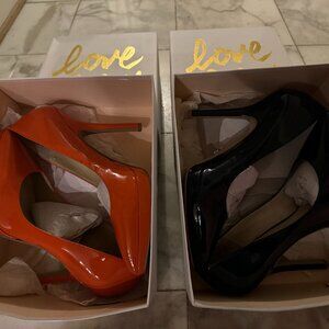 2Pairs Nine West LoveFury Platform Pumps/Heels, Patent Leather Navy & Orange,10M